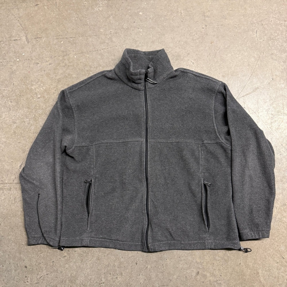 Columbia Mens XXL Full Zip Fleece Jacket Charcoal Gray Mock Neck Outdoor Coat